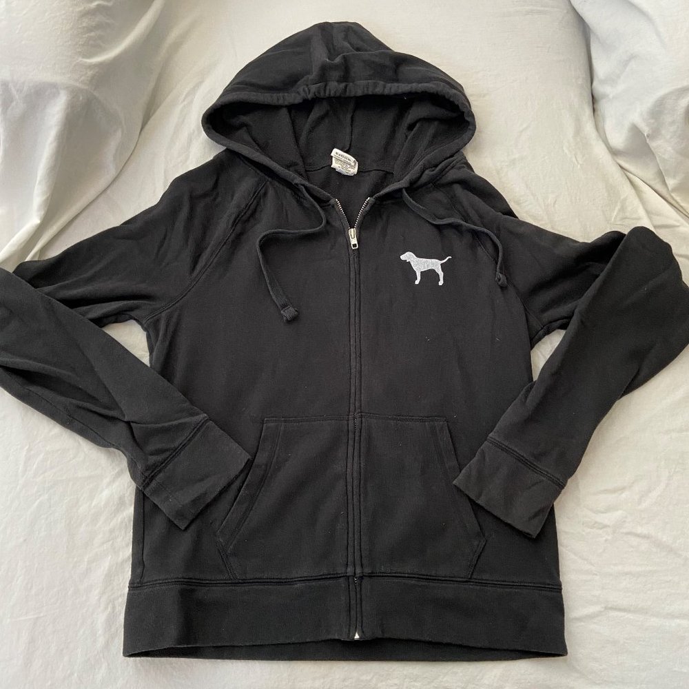 PINK Victorias Secret Black Zip Up Jacket (Size M)